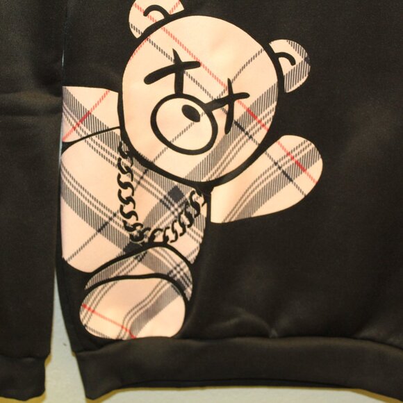 Manfinity Men's Sweater Large Black Plaid Teddy Bear Graphic - Picture 2 of 10